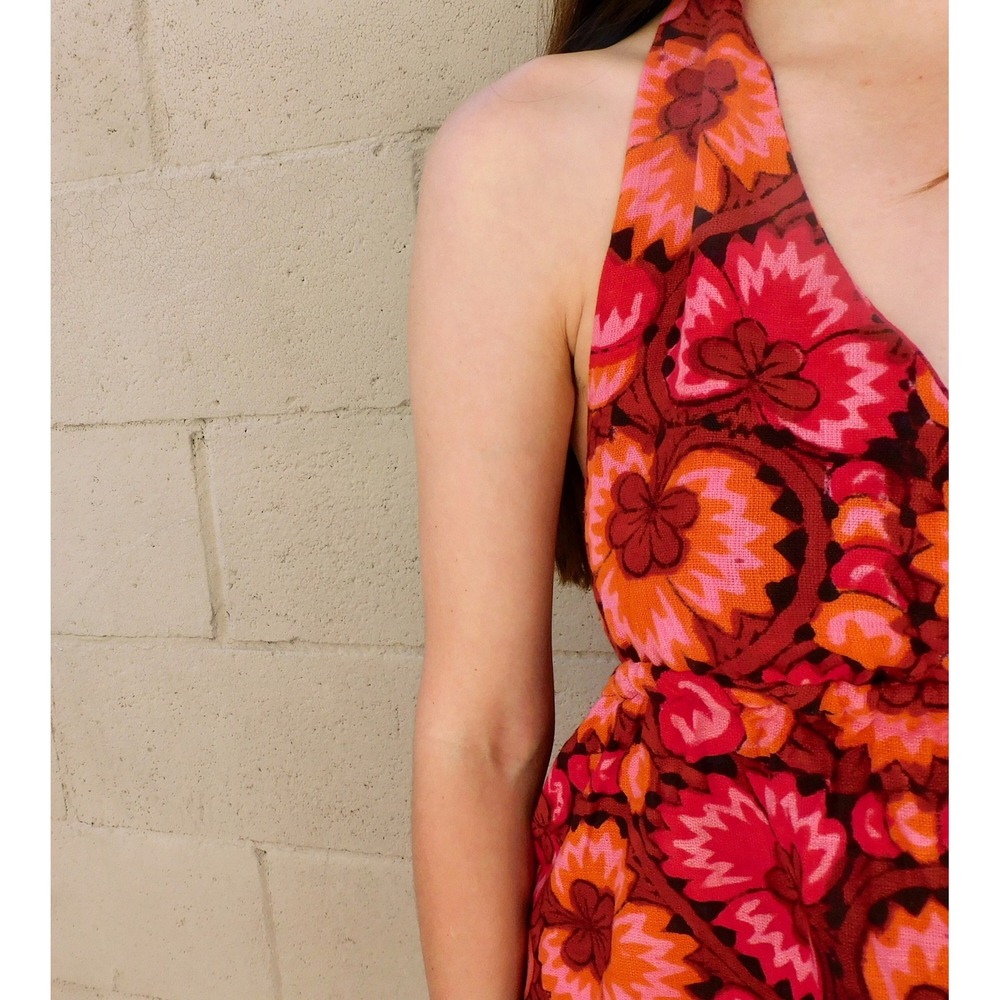 Vintage 70s Indian Boho Halter Mini Dress Tunic Pink Deadstock O/S - Picture 4 of 6